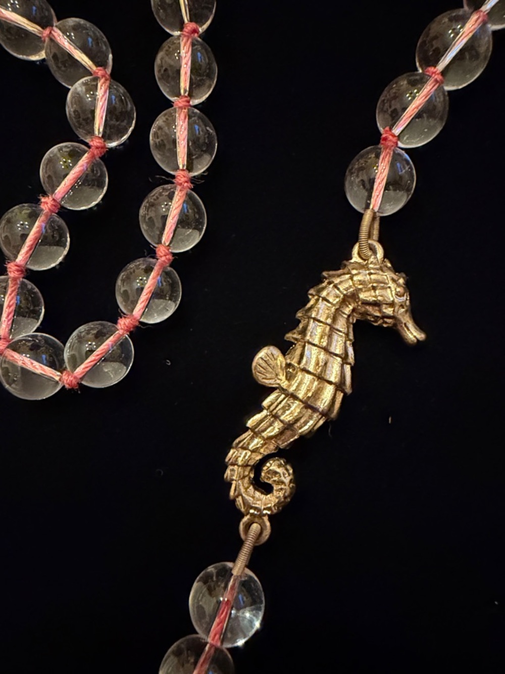 J.Crew Seahorse Long Pink Cord Clear Beaded Necklace - Picture 6 of 6